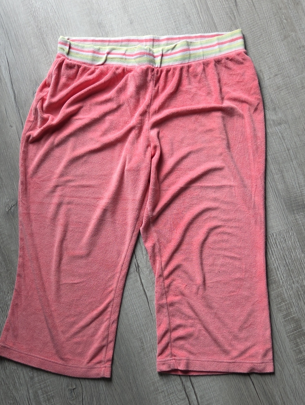 Route 66 Pink Terry Crop Pants with Striped Waistband